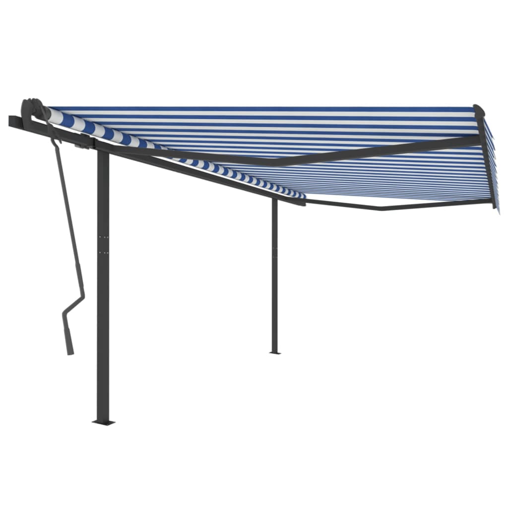 Tenda da Sole Retrattile Manuale con Pali 4x3,5 m Blu e Bianca cod mxl 44489