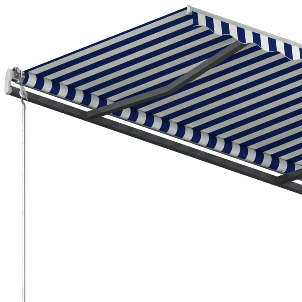Tenda da Sole Retrattile Manuale con Pali 4x3,5 m Blu e Bianca cod mxl 44489