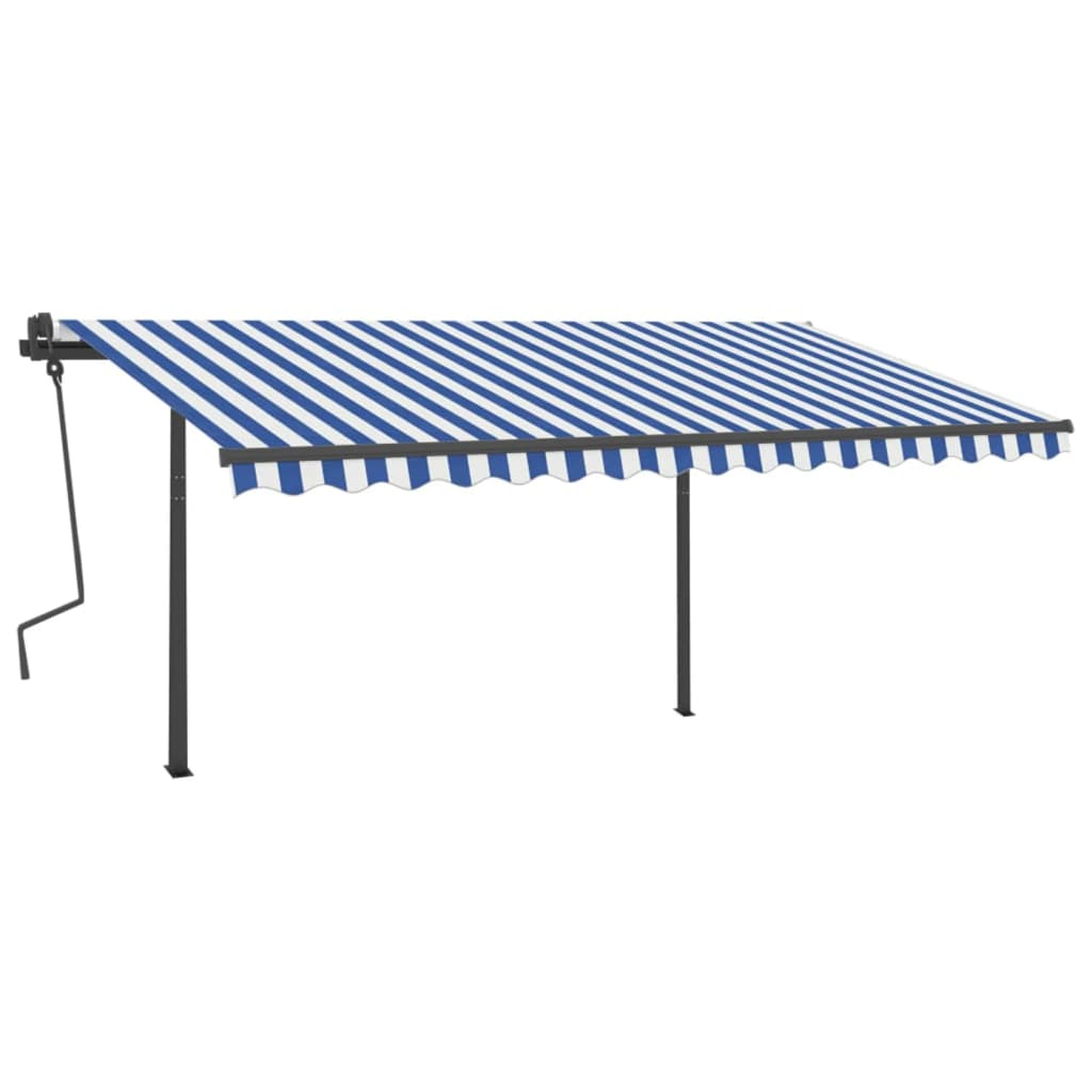Tenda da Sole Retrattile Manuale con LED 4x3,5 m Blu e Bianca 3070221
