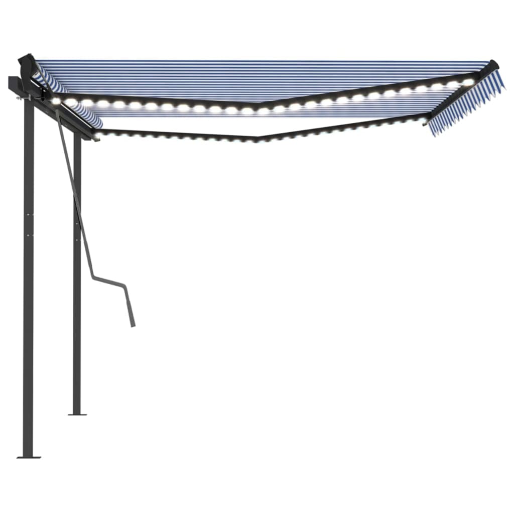 Tenda da Sole Retrattile Manuale con LED 4x3,5 m Blu e Bianca 3070221