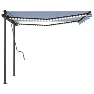 Tenda da Sole Retrattile Manuale con LED 4x3,5 m Blu e Bianca 3070221