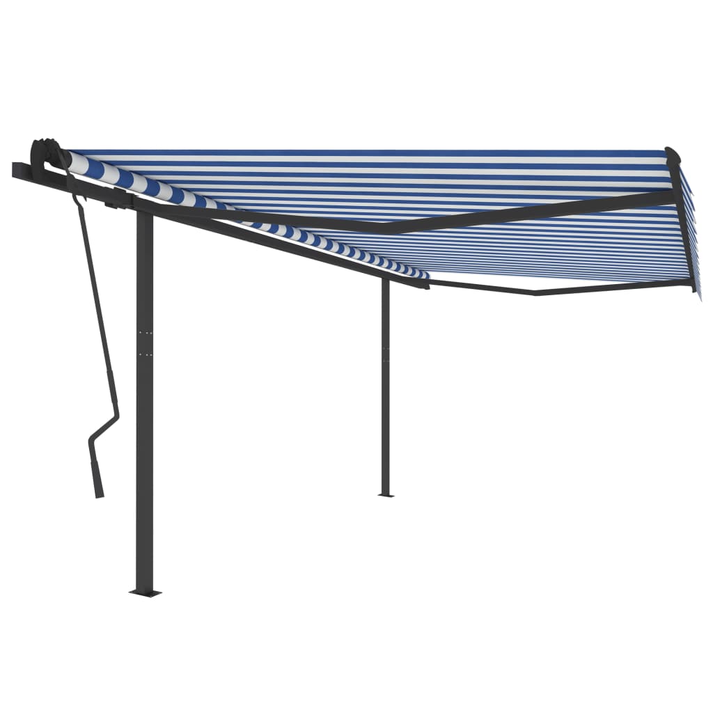 Tenda da Sole Retrattile Manuale con Pali 4,5x3,5 m Blu e Bianca cod mxl 43759