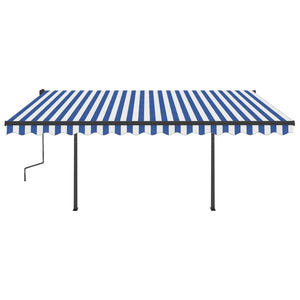 Tenda da Sole Retrattile Manuale con Pali 4,5x3,5 m Blu e Bianca cod mxl 43759