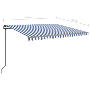 Tenda da Sole Retrattile Manuale con Pali 4,5x3,5 m Blu e Bianca cod mxl 43759