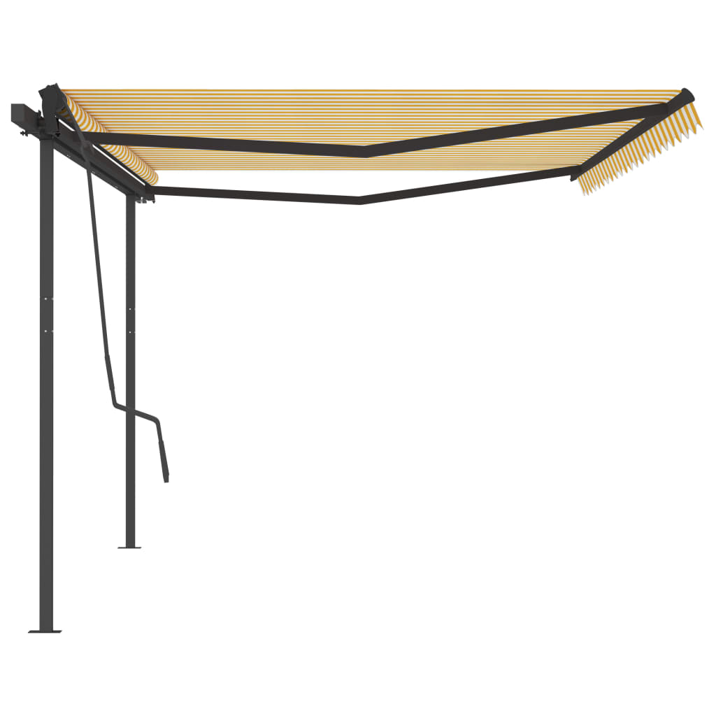 Tenda da Sole Retrattile Manuale con Pali 5x3,5 m Gialla Bianca 3070258