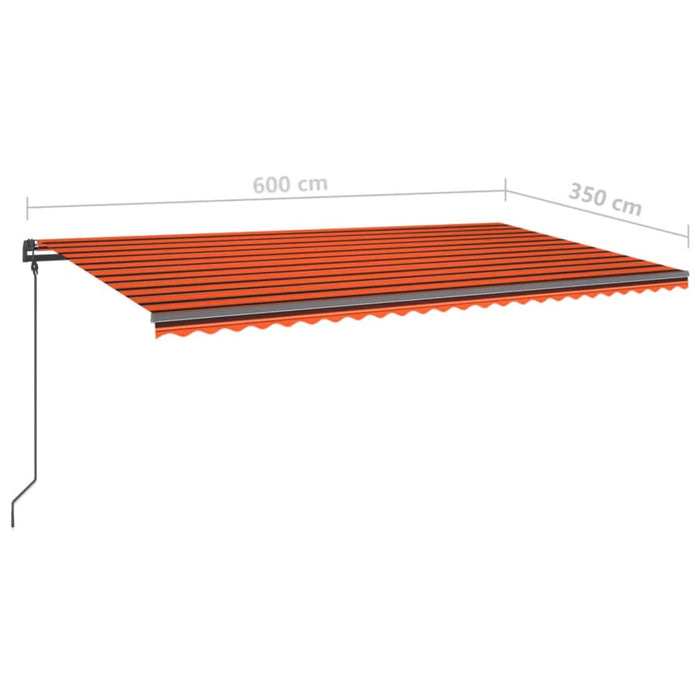 Tenda Retrattile Manuale con LED 6x3,5 m Arancione e Marrone 3070285