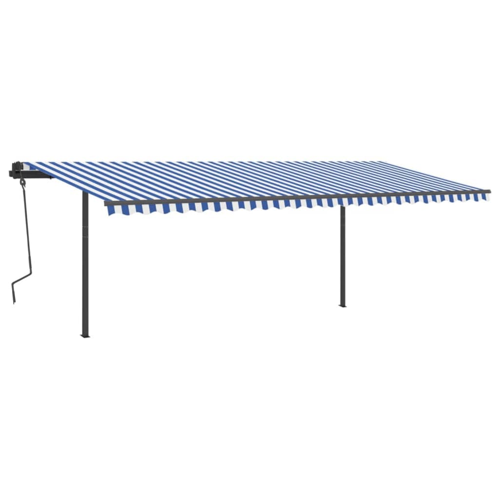 Tenda da Sole Retrattile Automatica con Pali 6x3,5 m Blu Bianca 3070286