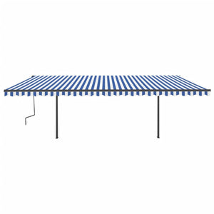 Tenda da Sole Retrattile Automatica con Pali 6x3,5 m Blu Bianca 3070286