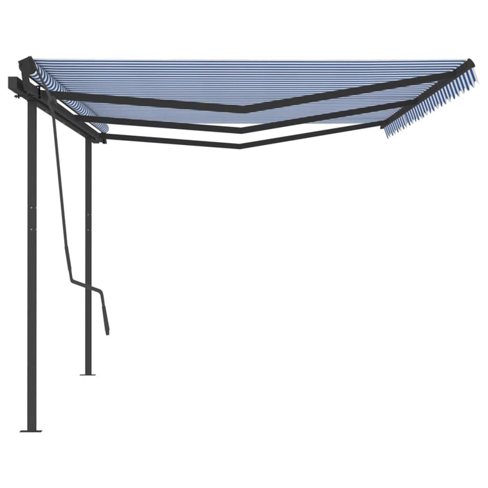 Tenda da Sole Retrattile Automatica con Pali 6x3,5 m Blu Bianca 3070286