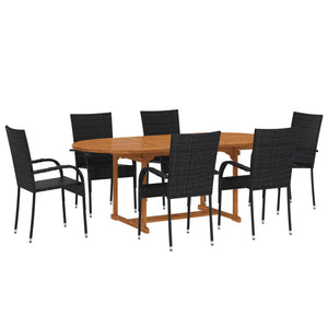 Set Mobili da Pranzo per Giardino 7 pz in Polyrattan Nero cod mxl 40909