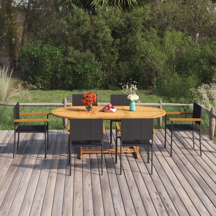 Set Mobili da Pranzo per Giardino 7 pz in Polyrattan Nero cod mxl 45301