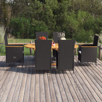 Set Mobili da Pranzo per Giardino 7 pz in Polyrattan Nero cod mxl 40914