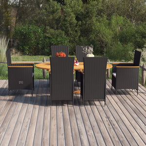 Set Mobili da Pranzo per Giardino 7 pz in Polyrattan Nero cod mxl 40914