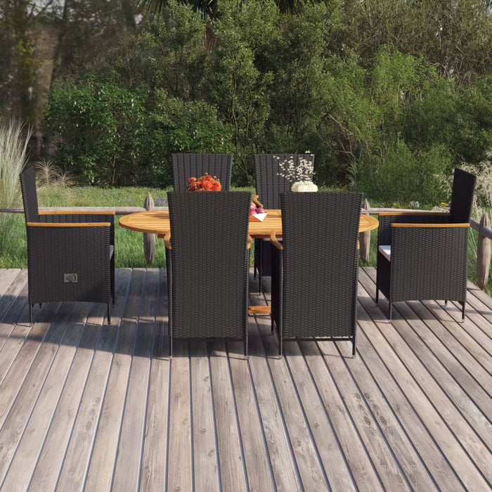 Set Mobili da Pranzo per Giardino 7 pz in Polyrattan Nero cod mxl 40914