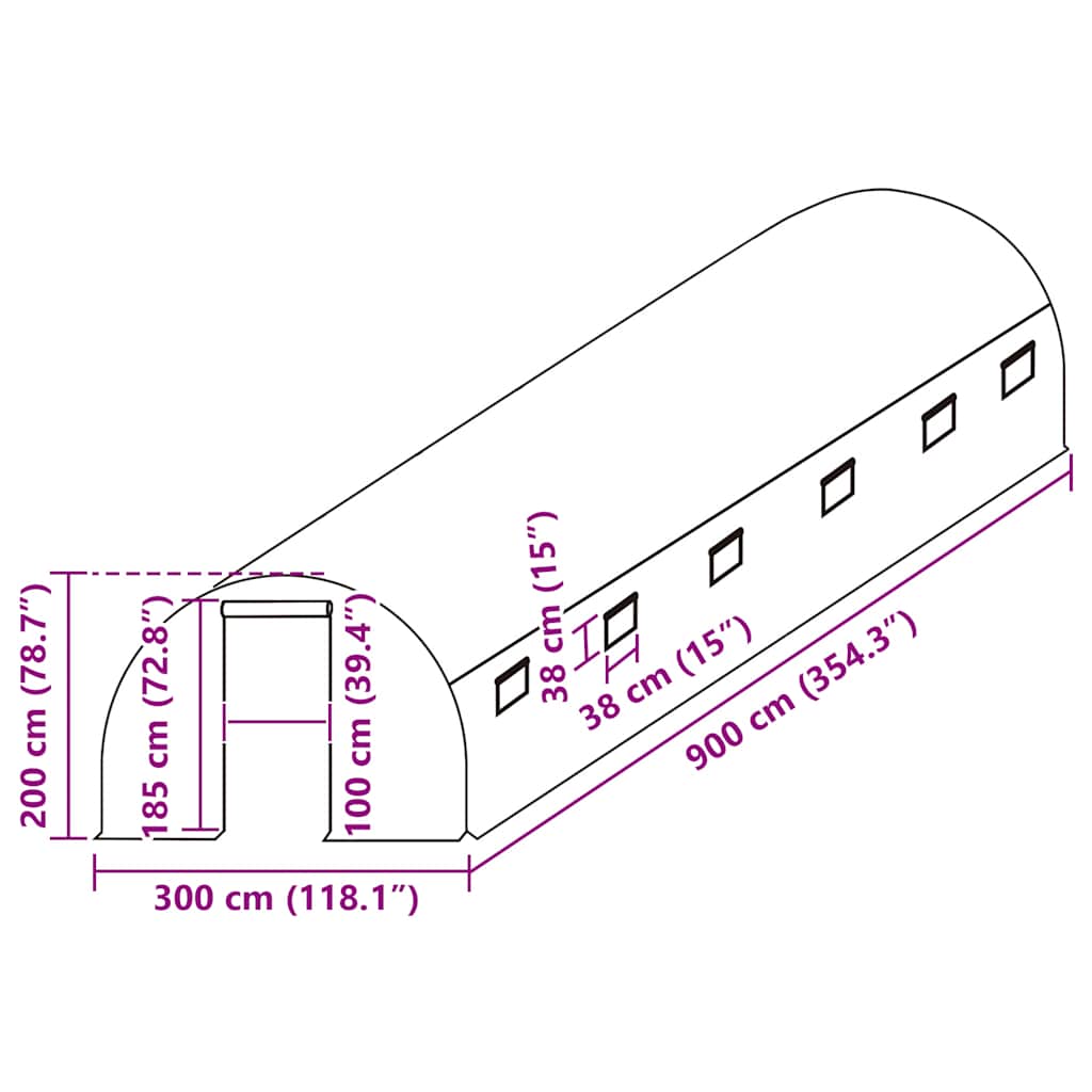 Telo di Ricambio per Serra (27 m²) 300x900x200 cm Verde 316432
