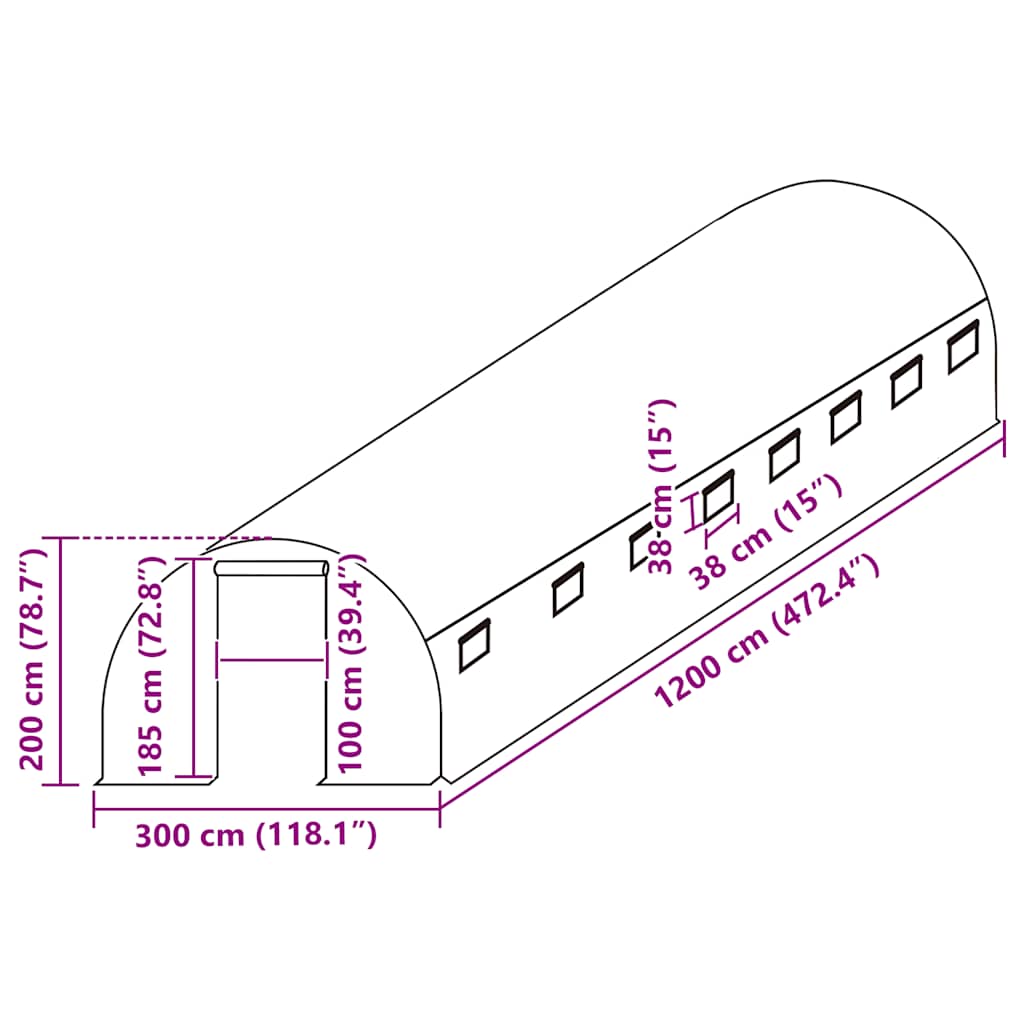 Telo di Ricambio per Serra (36 m²) 300x1200x200 cm Verde 316433