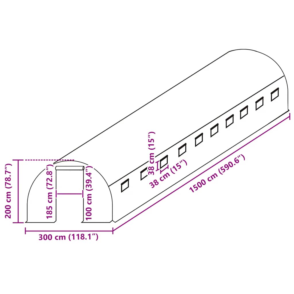 Telo di Ricambio per Serra (45 m²) 300x1500x200 cm Verde 316440