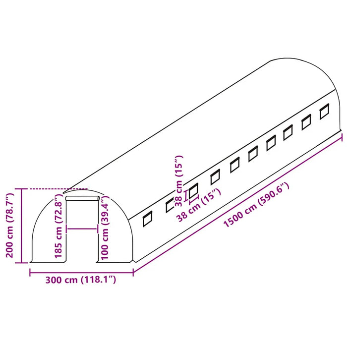 Telo di Ricambio per Serra (45 m²) 300x1500x200 cm Verde 316440