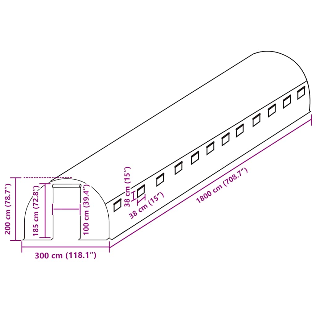 Telo di Ricambio per Serra (54 m²) 300x1800x200 cm Verde 316441