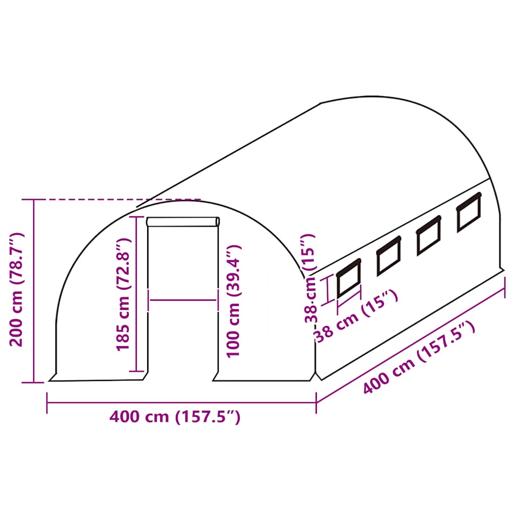 Telo di Ricambio per Serra (16 m²) 400x400x200 cm Verde 316444