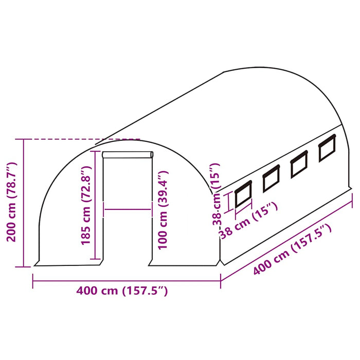 Telo di Ricambio per Serra (16 m²) 400x400x200 cm Verde 316444