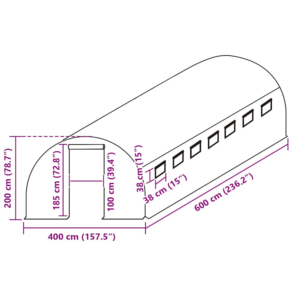 Telo di Ricambio per Serra (24 m²) 400x600x200 cm Verde 316445