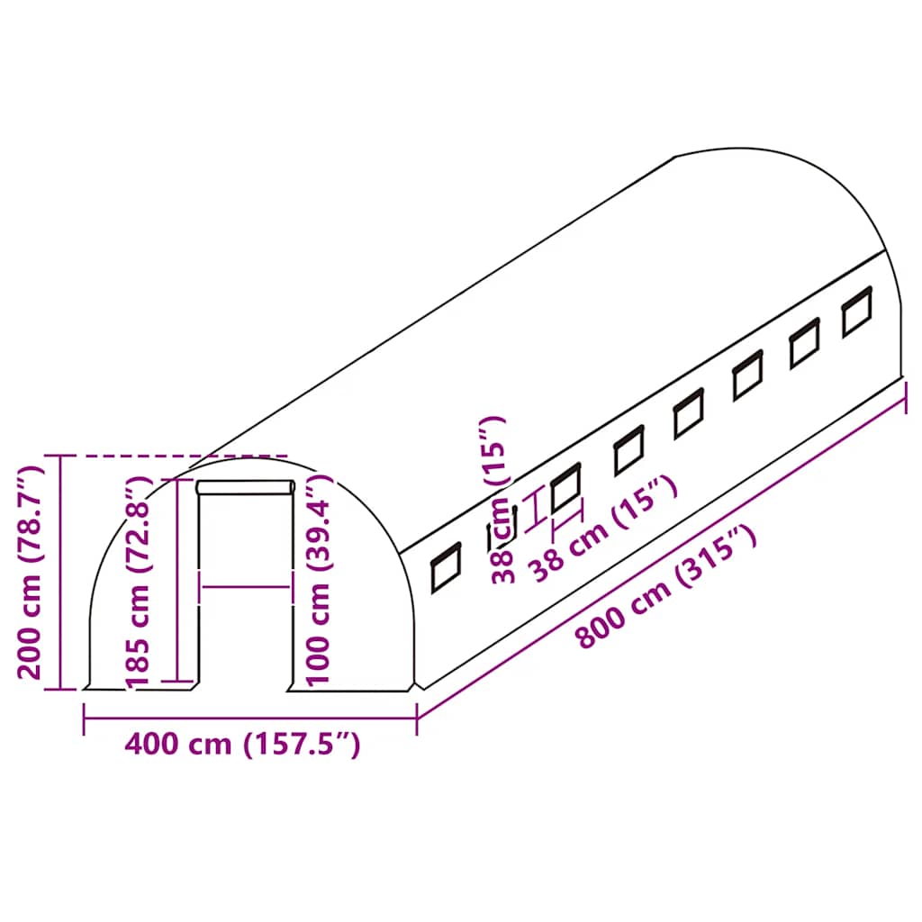 Telo di Ricambio per Serra (32 m²) 400x800x200 cm Verde 316446
