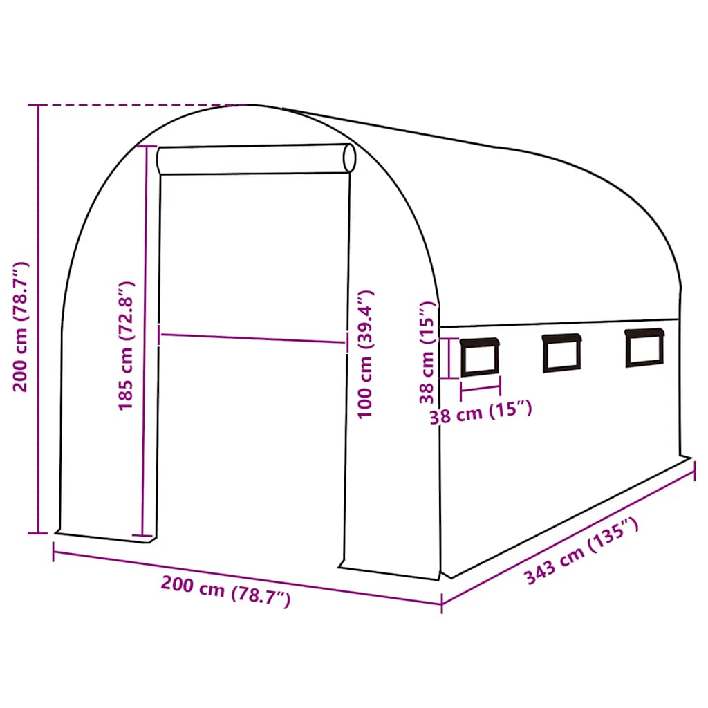 Telo di Ricambio per Serra (6,86 m²) 200x343x200 cm Verde 316448