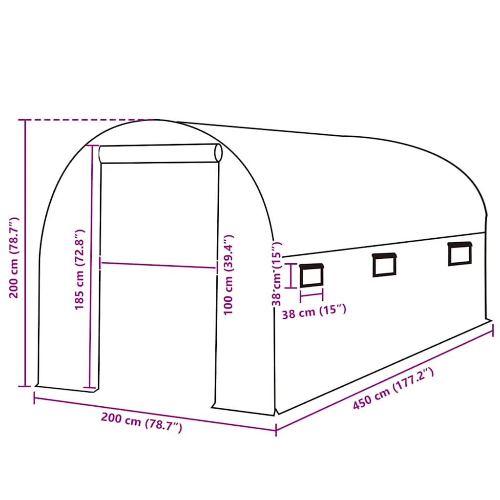 Telo di Ricambio per Serra (9 m²) 200x450x200 cm Verde 316449