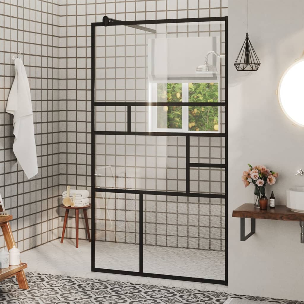 Parete per Doccia Walk-in Vetro Trasparente ESG 90x195 cm Nera 150753
