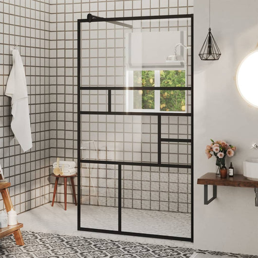 Parete per Doccia Walk-in Vetro Trasparente ESG 90x195 cm Nera 150753