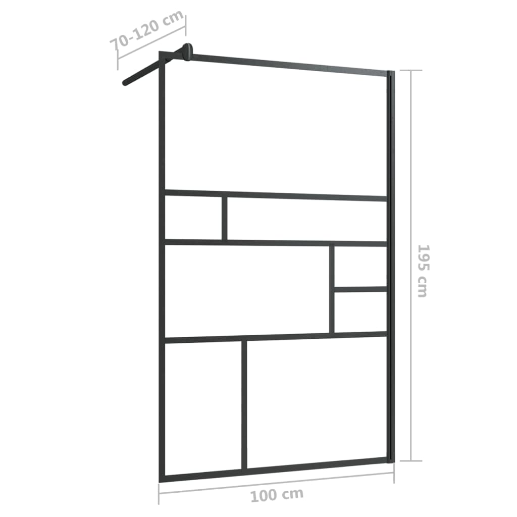Parete Doccia Walk-in in Vetro Trasparente ESG Nera 100x195 cm 150754