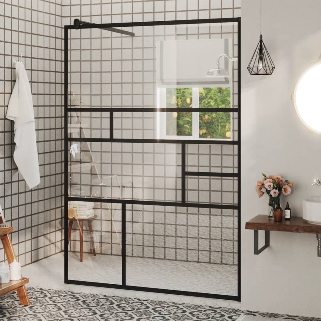 Parete Doccia Walk-in in Vetro Trasparente ESG Nera 115x195 cm cod mxl 41416