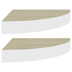 Mensole Angolari 2pz Rovere e Bianco 35x35x3,8 cm in MDF 326640