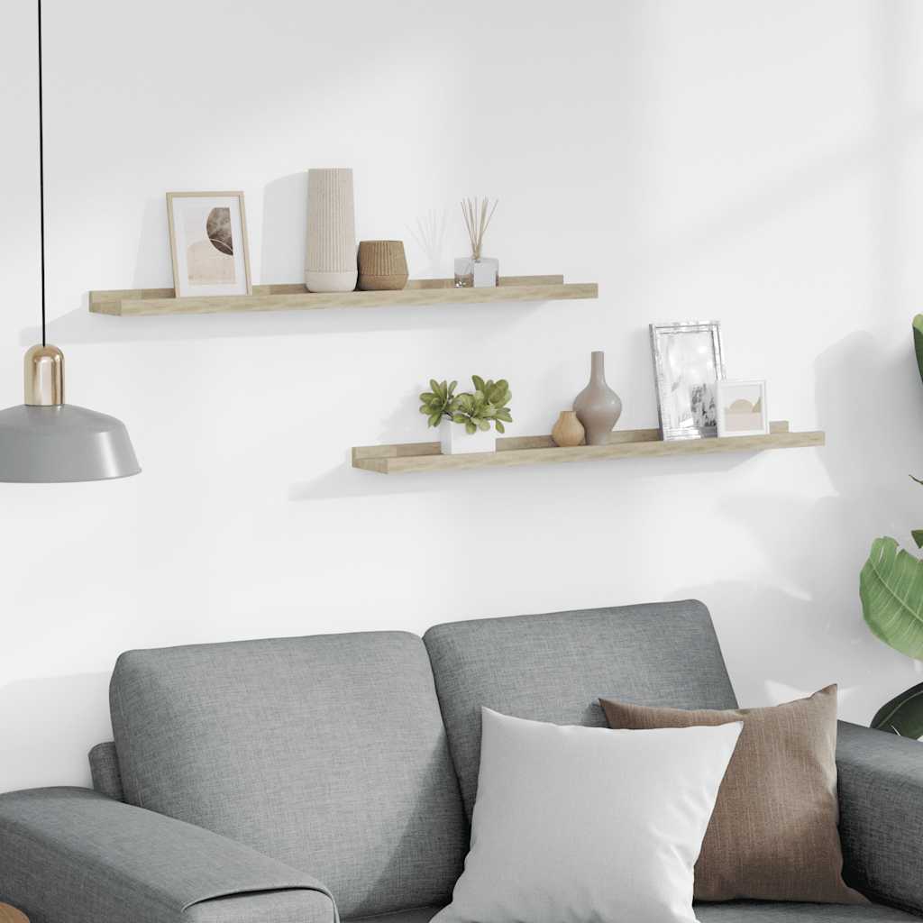 Mensole da parete 2 pz in rovere Sonoma 80x9x3 cm 326681
