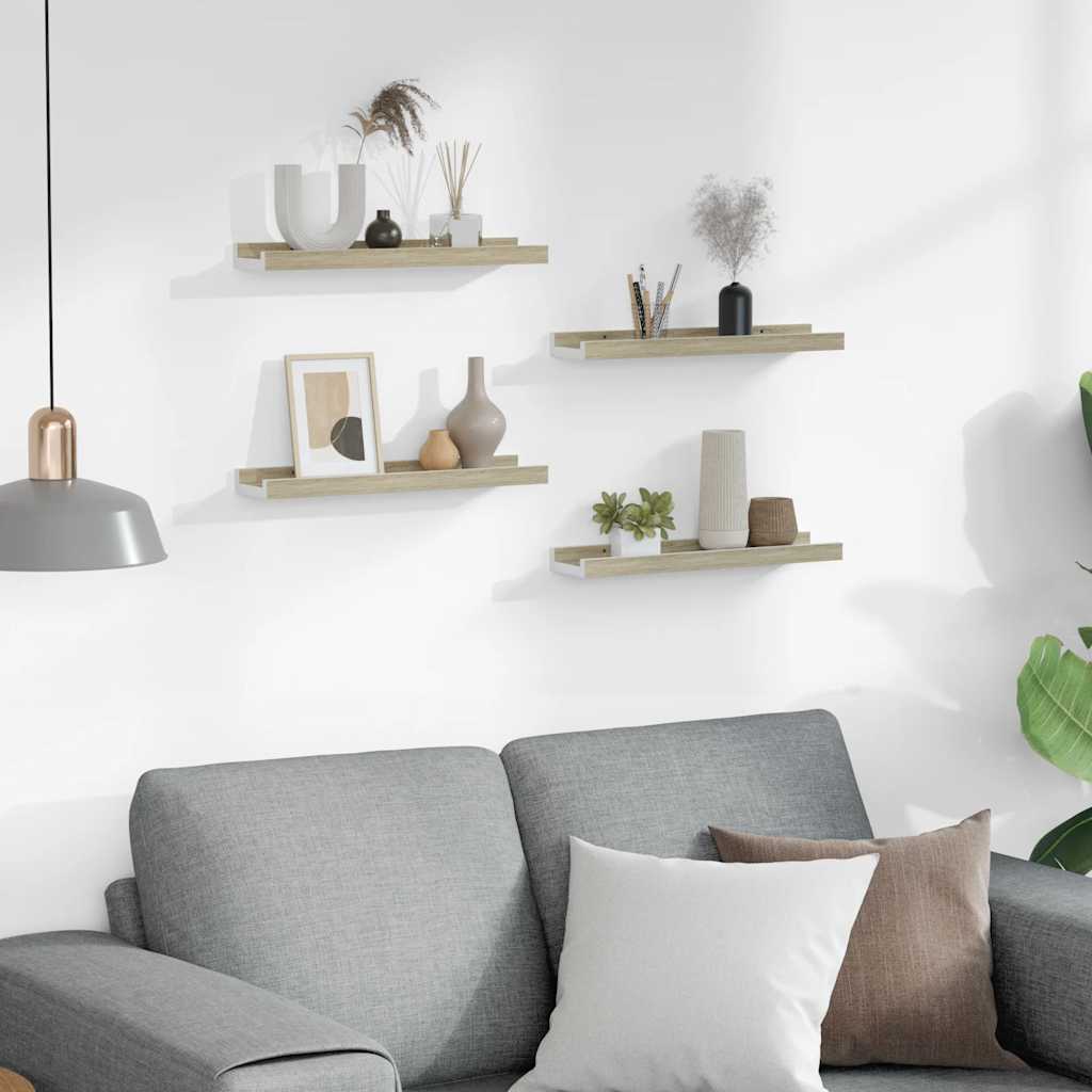 Mensole da Parete 4 pz Bianco e Rovere Sonoma 40x9x3 cm 326694
