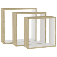 Mensole a Cubo da Parete 3 pz-Set di 3 Scaffale Bianco Rovere Sonoma