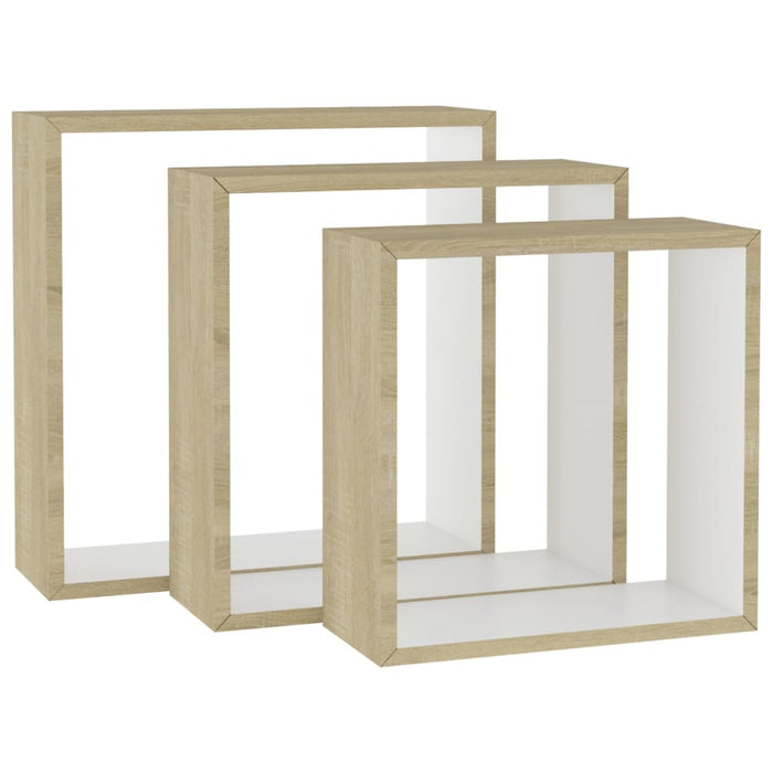 Mensole a Cubo da Parete 3 pz Bianco Rovere Sonoma 326720