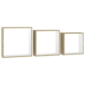 Mensole a Cubo da Parete 3 pz-Set di 3 Scaffale Bianco Rovere Sonoma