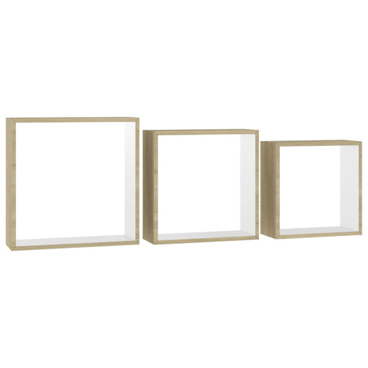Mensole a Cubo da Parete 3 pz-Set di 3 Scaffale Bianco Rovere Sonoma