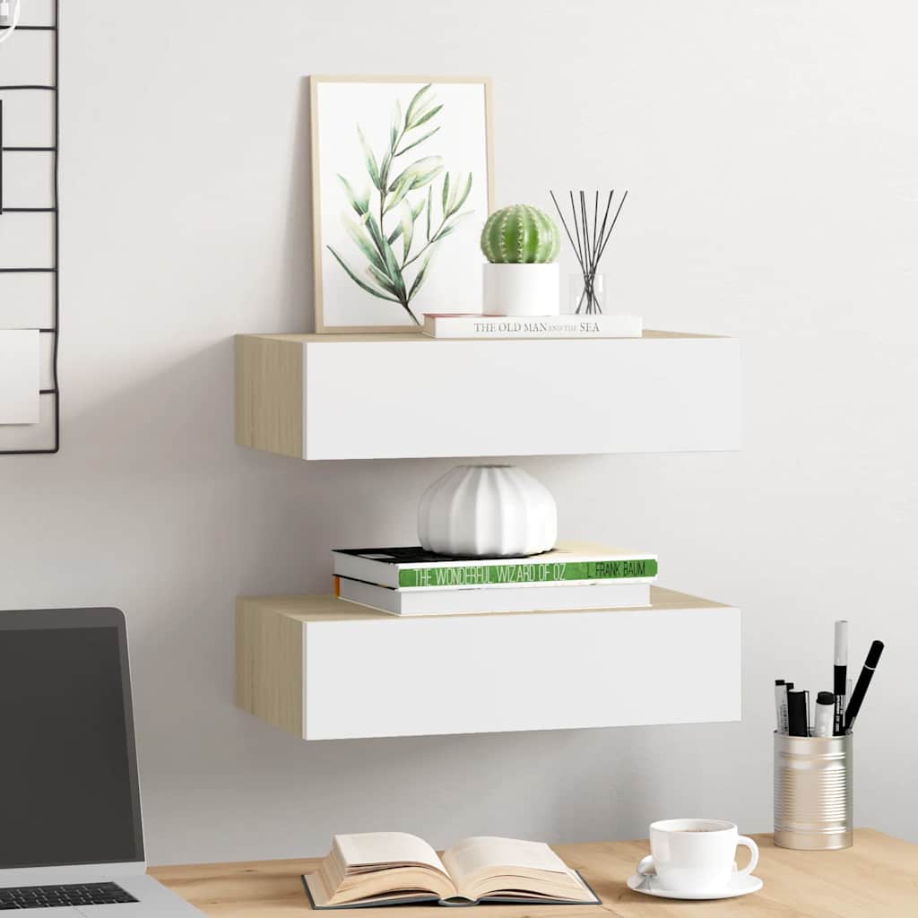 Scaffali con Cassetti 2 pz Rovere e Bianco 40x23,5x10 cm in MDF 330250