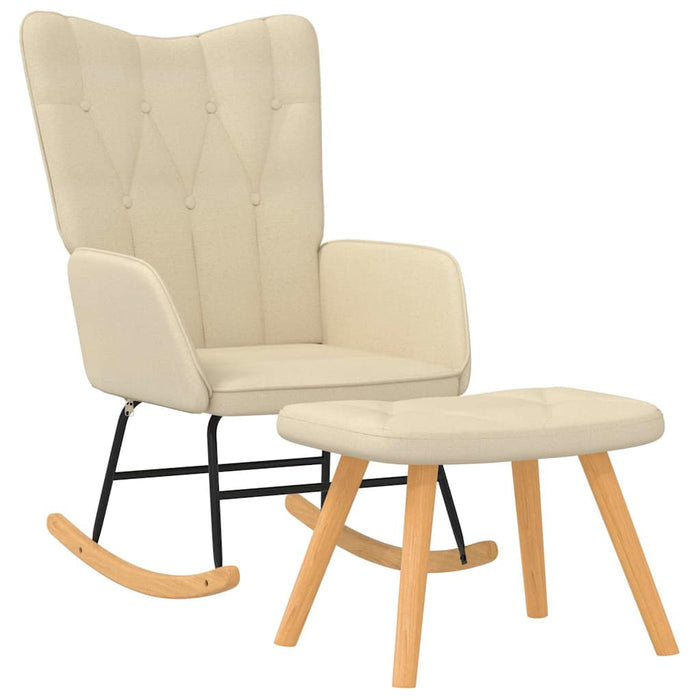 Poltrona a Dondolo con Poggiapiedi Crema in Tessuto 327624