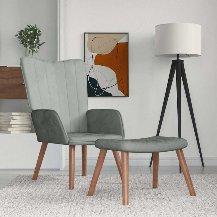 Poltrona Relax con Poggiapiedi Grigio Chiaro in Velluto 327666