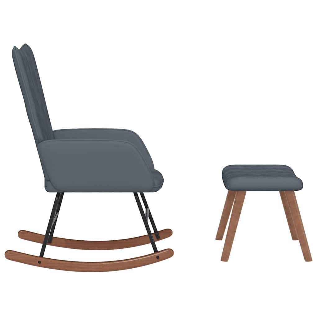 Poltrona a Dondolo con Poggiapiedi Grigio Scuro in Velluto 327755