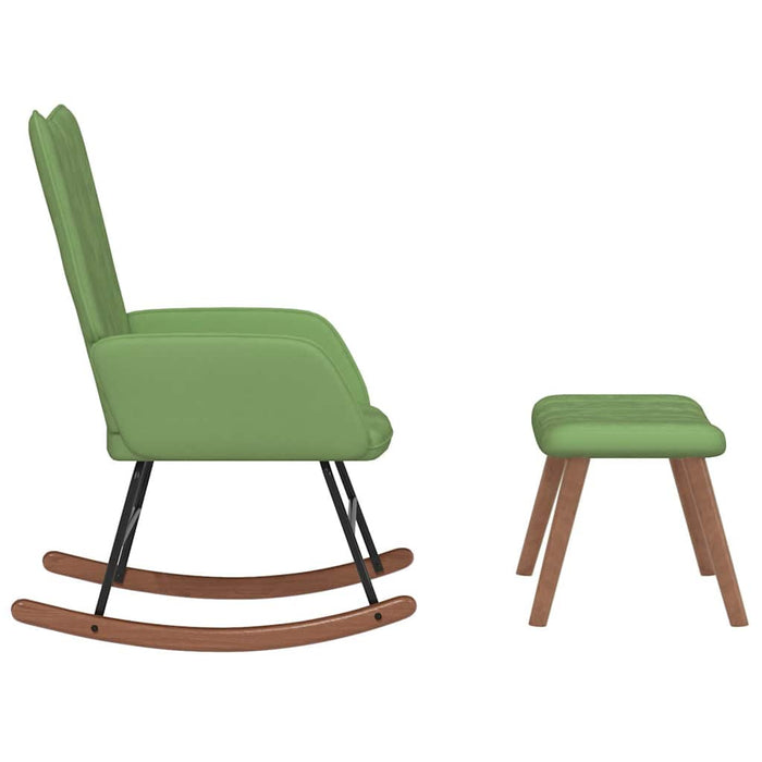 Poltrona a Dondolo con Poggiapiedi Verde Chiaro in Velluto 327757