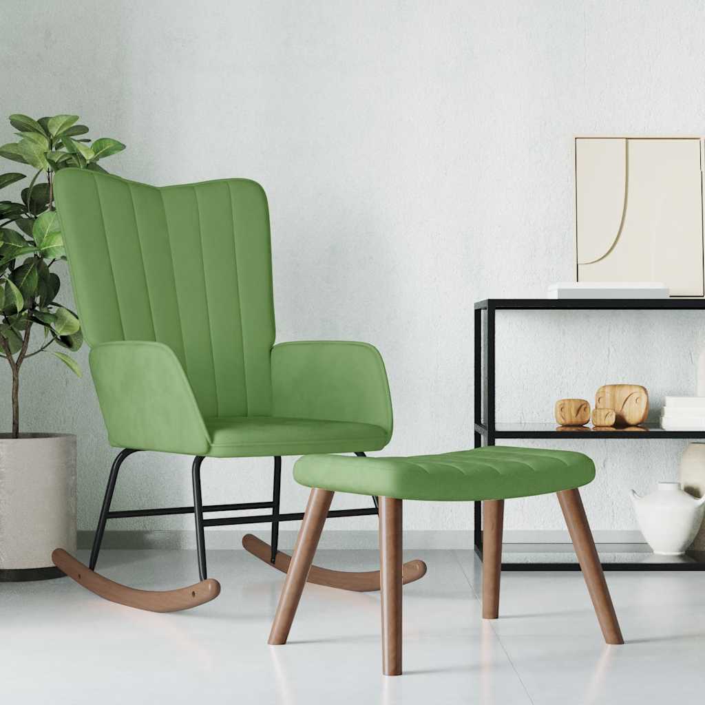 Poltrona a Dondolo con Poggiapiedi Verde Chiaro in Velluto 327757