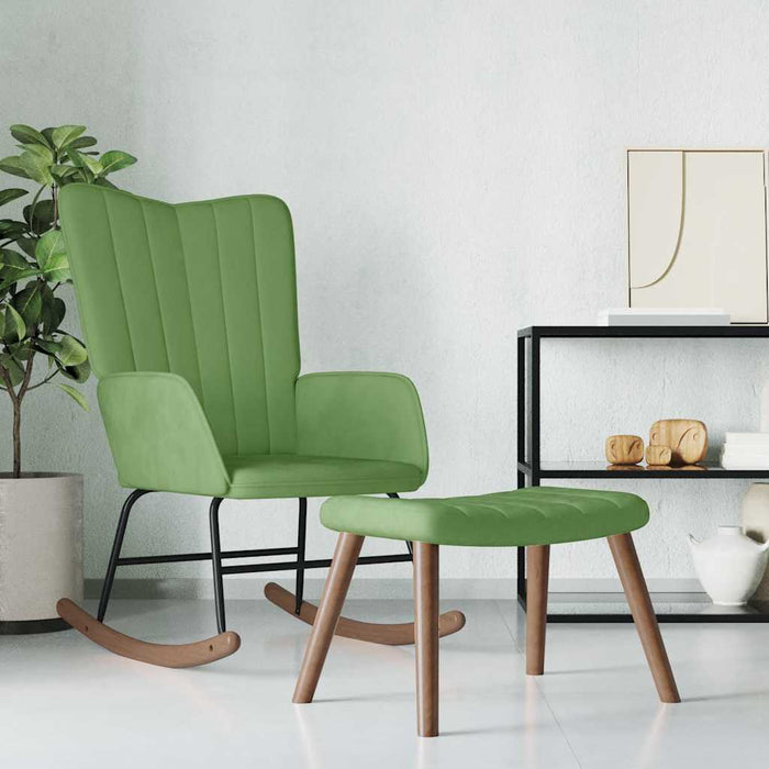 Poltrona a Dondolo con Poggiapiedi Verde Chiaro in Velluto 327757