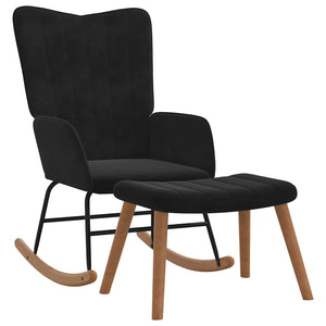 Poltrona a Dondolo con Poggiapiedi Nera in Velluto 327760