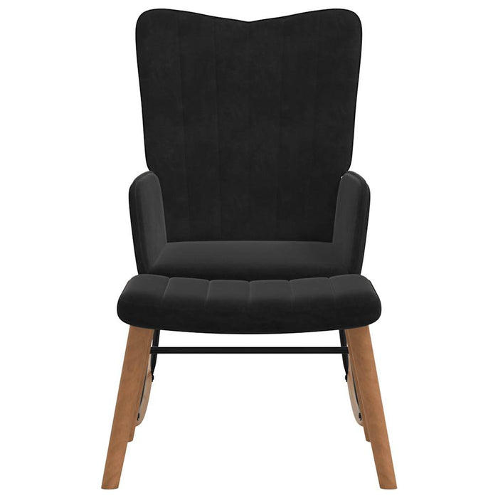 Poltrona a Dondolo con Poggiapiedi Nera in Velluto 327760