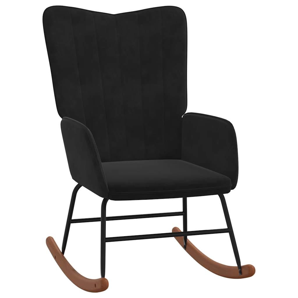 Poltrona a Dondolo con Poggiapiedi Nera in Velluto 327760